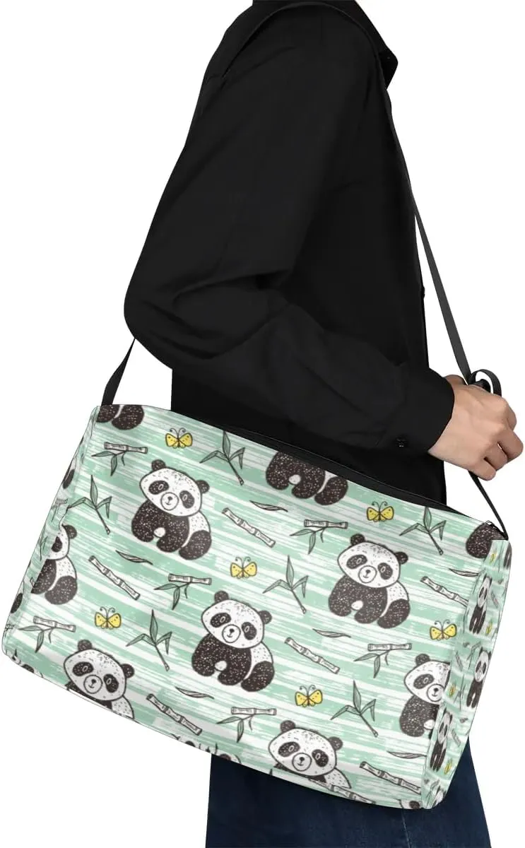 Doodle Panda Bamboo Small Gym Bag for Men Women Workout Sport Duffle Bag Waterproof Weekender Overnight Bag Lightweight Carry on Tote Bag Crossbody Shoulder Travel Bag for Swim Yoge Dance