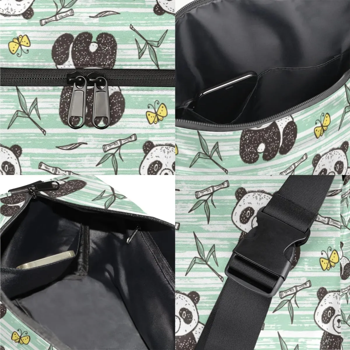 Doodle Panda Bamboo Small Gym Bag for Men Women Workout Sport Duffle Bag Waterproof Weekender Overnight Bag Lightweight Carry on Tote Bag Crossbody Shoulder Travel Bag for Swim Yoge Dance