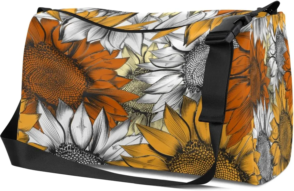 Doodle Sunflowers Small Gym Bag for Men Women Workout Sport Duffle Bag Waterproof Weekender Overnight Bag Lightweight Carry on Tote Bag Crossbody Shoulder Travel Bag for Swim Yoge Dance