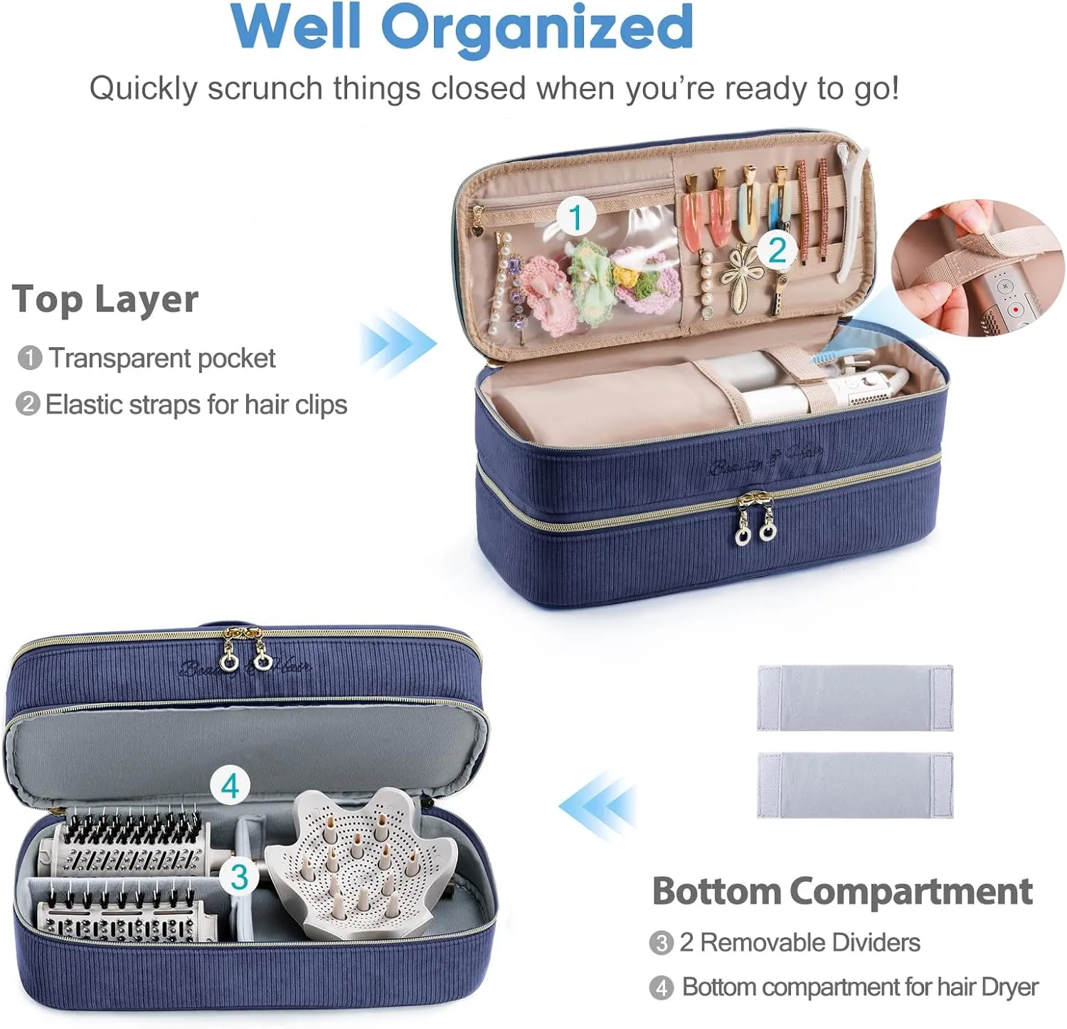 Double-layer Hair Tools Travel Case with Black Hair Dryer Bag with Detachable Divider compatible with Shark FlexStyle/SmoothStyle - Flat Curling Iron Travel Organizer