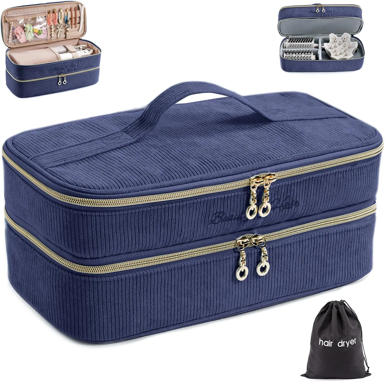 Double-layer Hair Tools Travel Case with Black Hair Dryer Bag with Detachable Divider compatible with Shark FlexStyle/SmoothStyle - Flat Curling Iron Travel Organizer