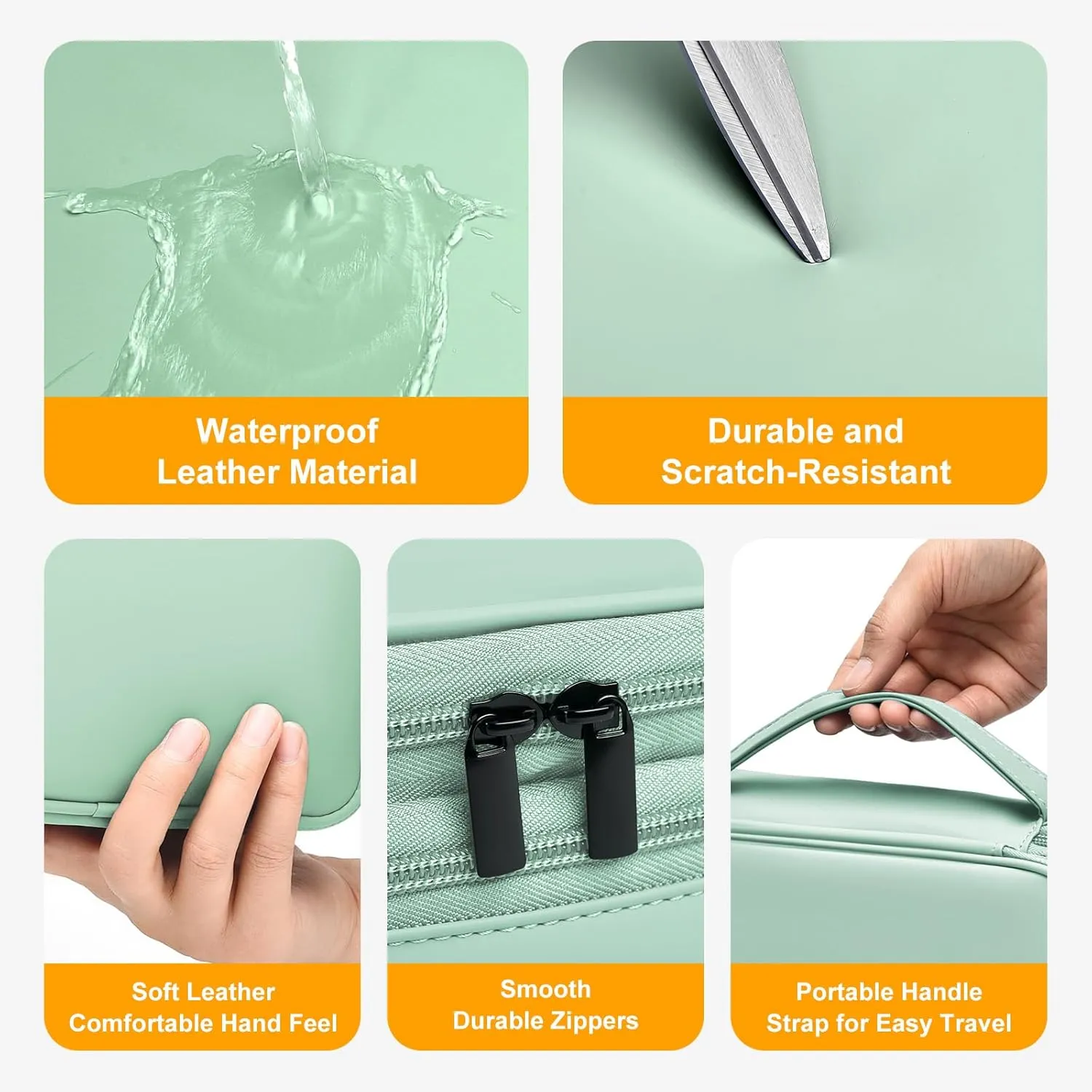 Double Layer Leather Cable Organizer Bag Large Capacity Waterproof Tech Organizer Case for Travel Electronics Accessories Storage Case with Adjustable Divider(Light Green, Double Layer-Large)