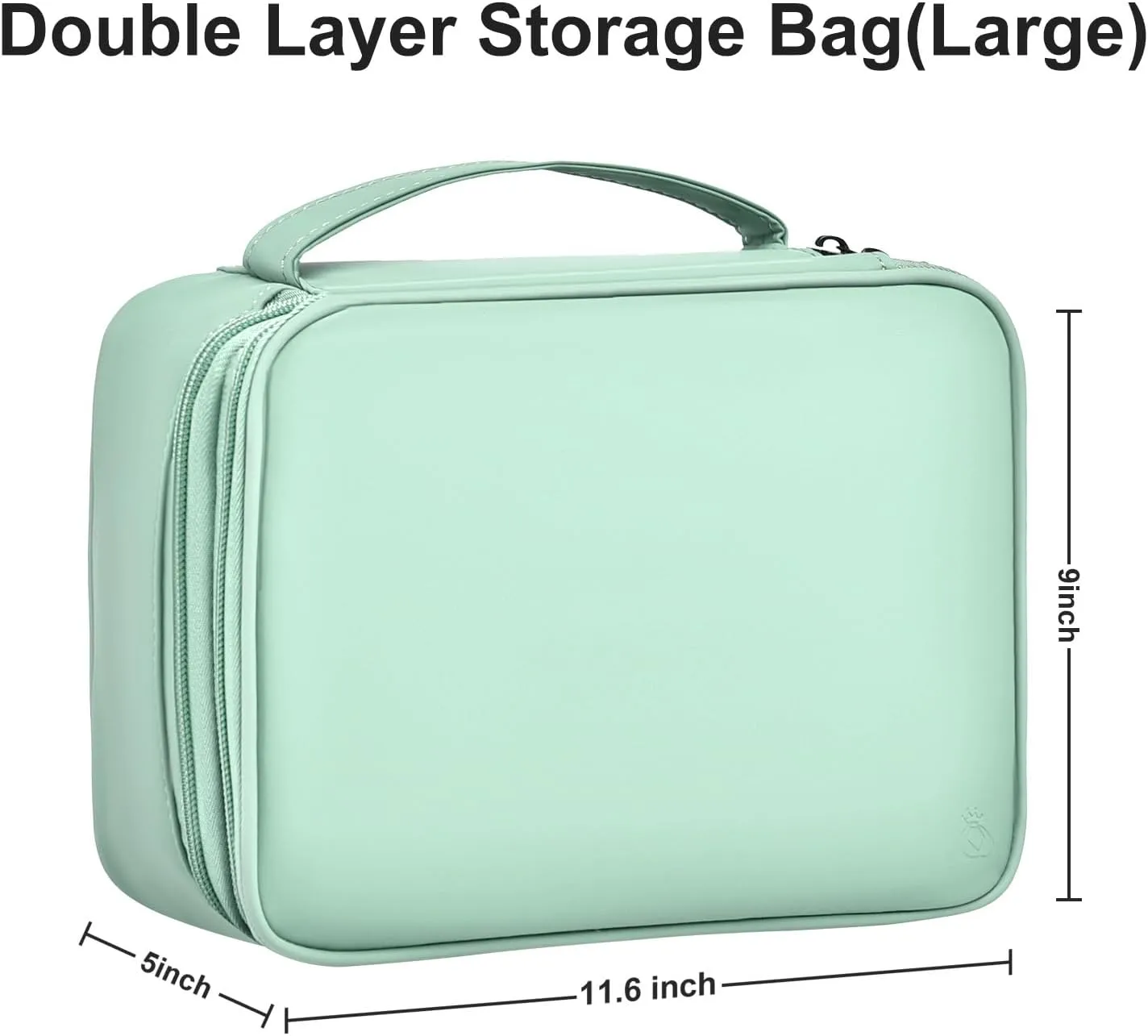 Double Layer Leather Cable Organizer Bag Large Capacity Waterproof Tech Organizer Case for Travel Electronics Accessories Storage Case with Adjustable Divider(Light Green, Double Layer-Large)