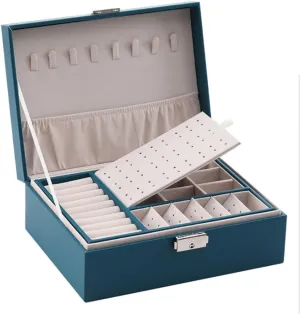 Double-Layer Leather Jewelry Box Ear Stud Earrings Ornament Storage Box Multi-Function Large Jewelry Packaging Display
