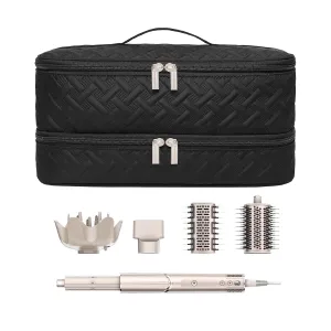 Double-Layer Travel Carrying Case for Revlon One-Step Hair Dryer Brush Volumizer Styler Shark FlexStyle Attachment Portable Storage Organizer Bag Hair Tools Travel Bag (Black)