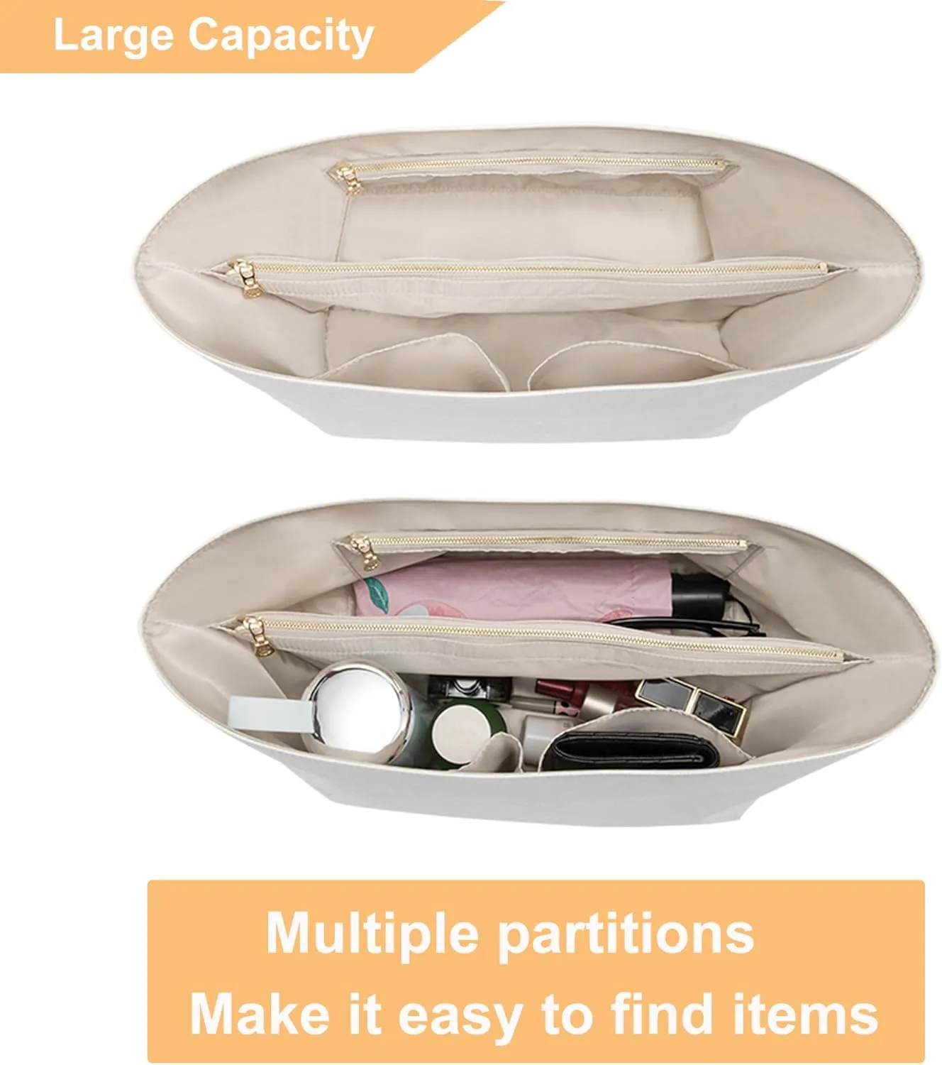 Doxo Dupontpaper Ultra Lightweight Purse Organizer Insert for Lv Neverfull MM/C.oach City 30/L.ongchamp Shoulder Bags,Bag Shapers for Luxury Handbags(White-Beige,MM)