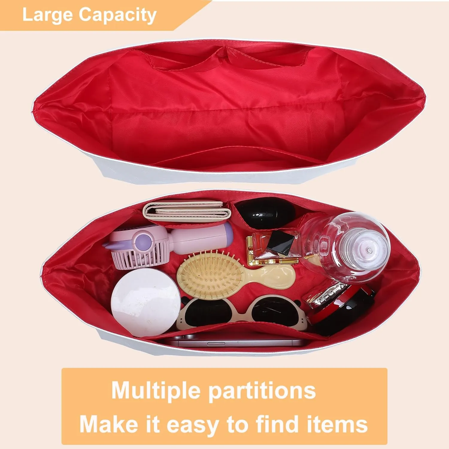 Doxo Dupontpaper Utra Lightweight Purse Organizer sert for LV Neverfull MM/Large Bags, Bag Shapers for Luxury Handbags (White-no zipper,MM)