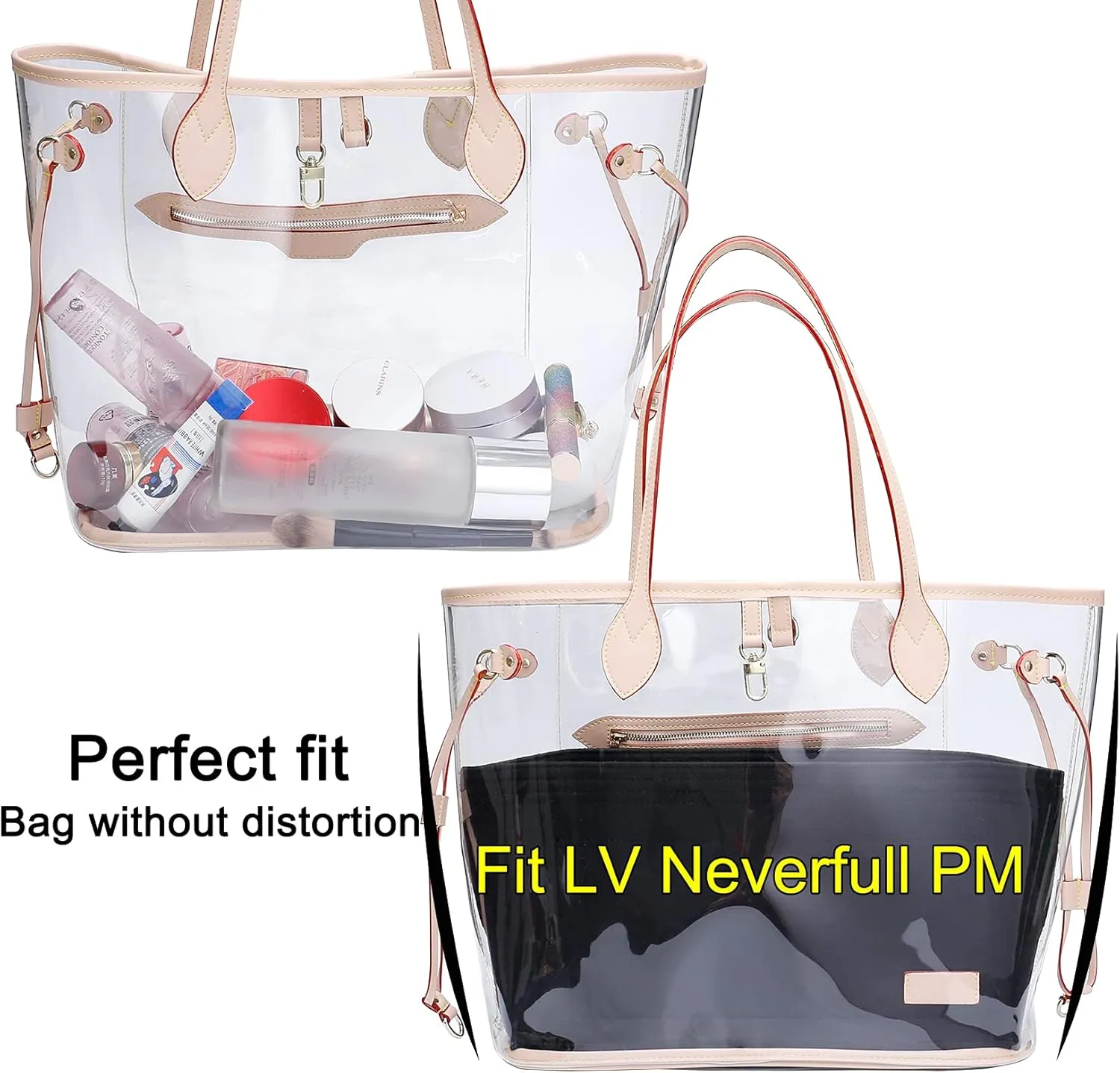 Doxo Purse Organizer Insert, Felt Bag Insert Tote Shaper Fit LV Speedy 30, Neverfull PM & Base Shaper 2pc Set (Medium-Black-Combination)