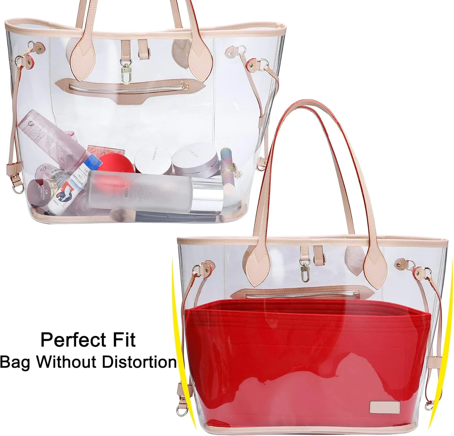 Doxo Purse Organizer Insert Handbag & Tote Felt Bag Fits L Neverfull GM & Base Shaper 2pc Set (X-Large, Red-Combination)