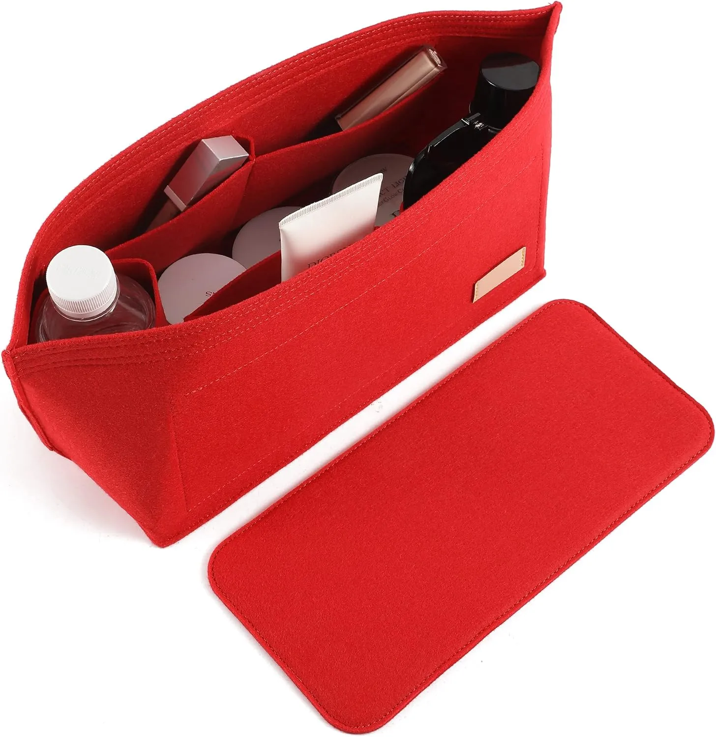 Doxo Purse Organizer Insert Handbag & Tote Felt Bag Fits L Neverfull GM & Base Shaper 2pc Set (X-Large, Red-Combination)