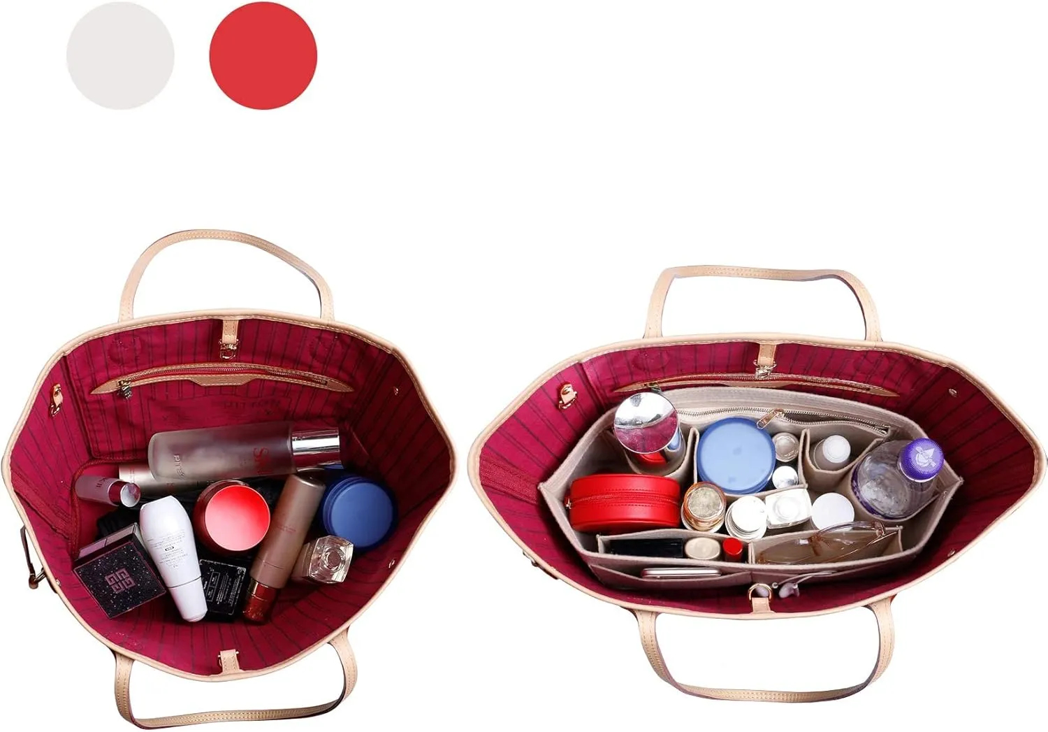 Doxo Purse Organizer Insert Handbag Tote Felt Bag Fit L Neverfull GM & Base Shaper 2pc Set(X-Large,Beige-Combination)