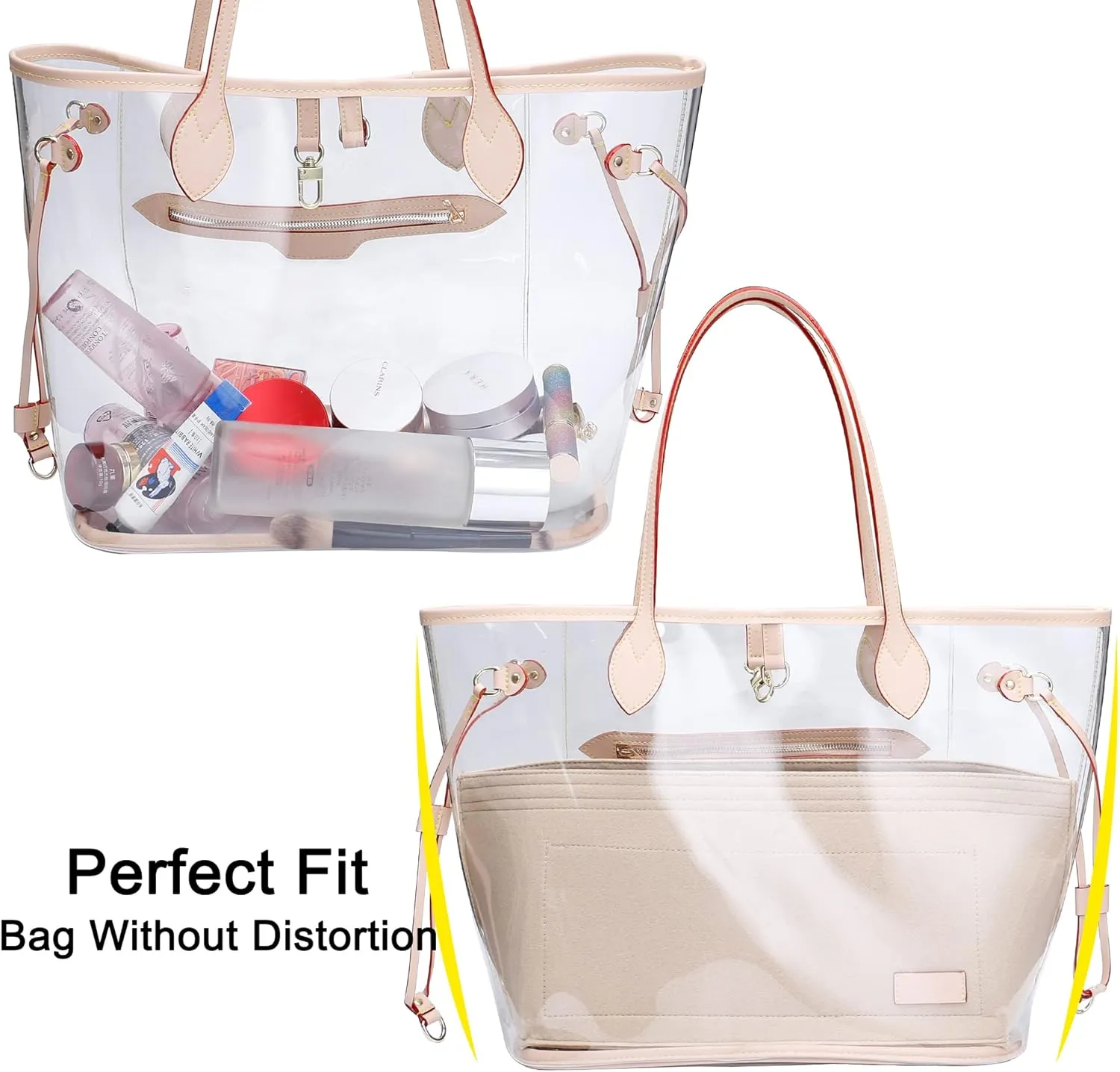 Doxo Purse Organizer Insert Handbag Tote Felt Bag Fit L Neverfull GM & Base Shaper 2pc Set(X-Large,Beige-Combination)