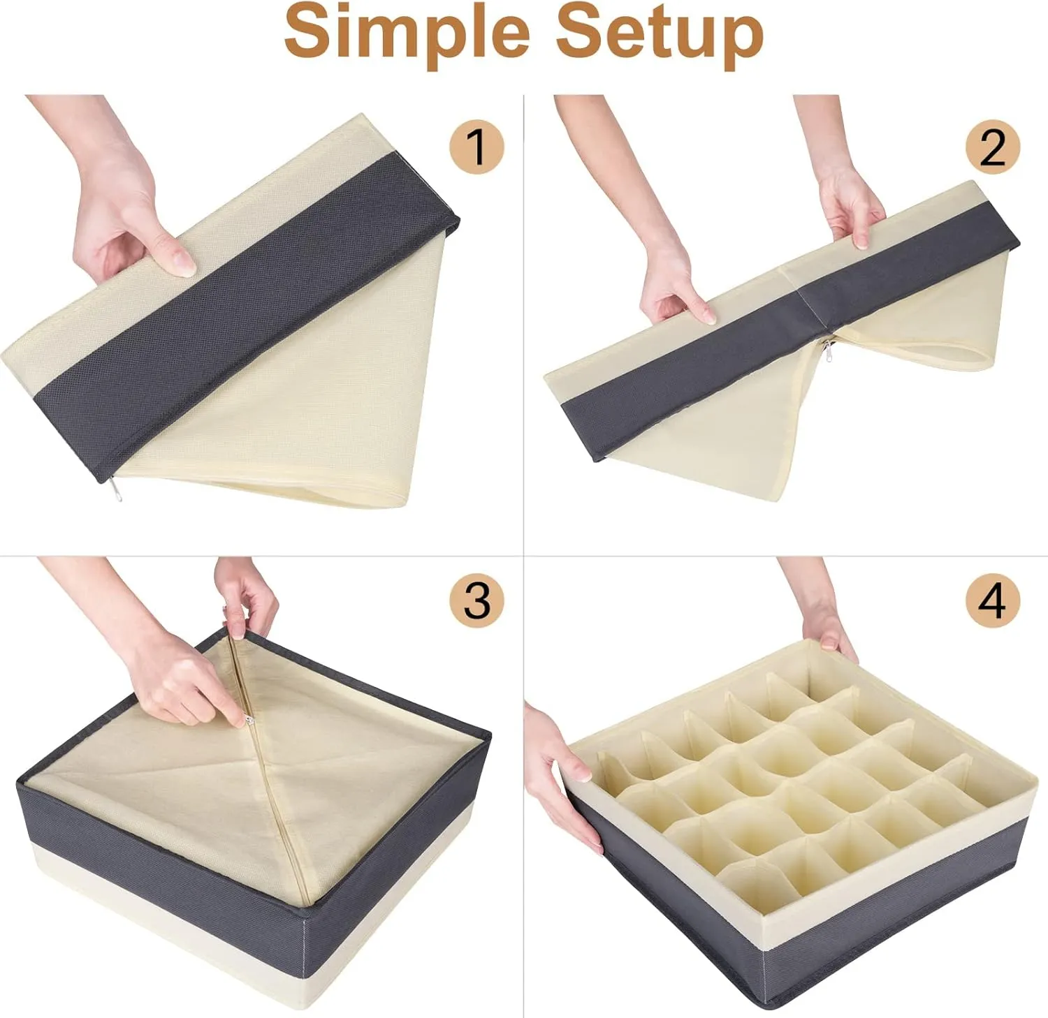 Drawer Organizer Divider, Foldable Closet Storage Organizer Basket, and Fabric Organization Bins for Clothes, Socks, Underwear, Bras, Ties, Accessories, 6 Pcs (Beige & Dark Grey)