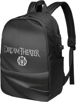 Dream Rock Theater Unisex Casual Backpack Travel Bag with USB Charing Port Laptop Daypack Lightweight Backpack for Men & Women, Black