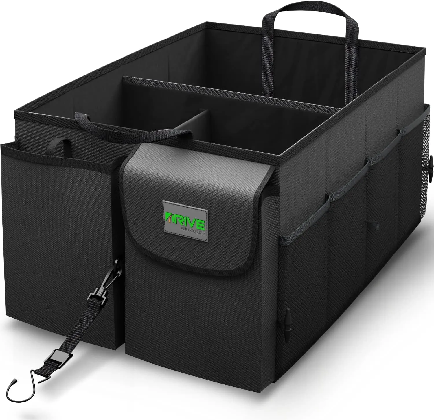 DRIVE - Car Trunk Organizer - Collapsible, Multi-Compartment Automotive SUV Car Organizer for Storage w/Adjustable Straps - Truck & Car Accessories for Women and Men - Black