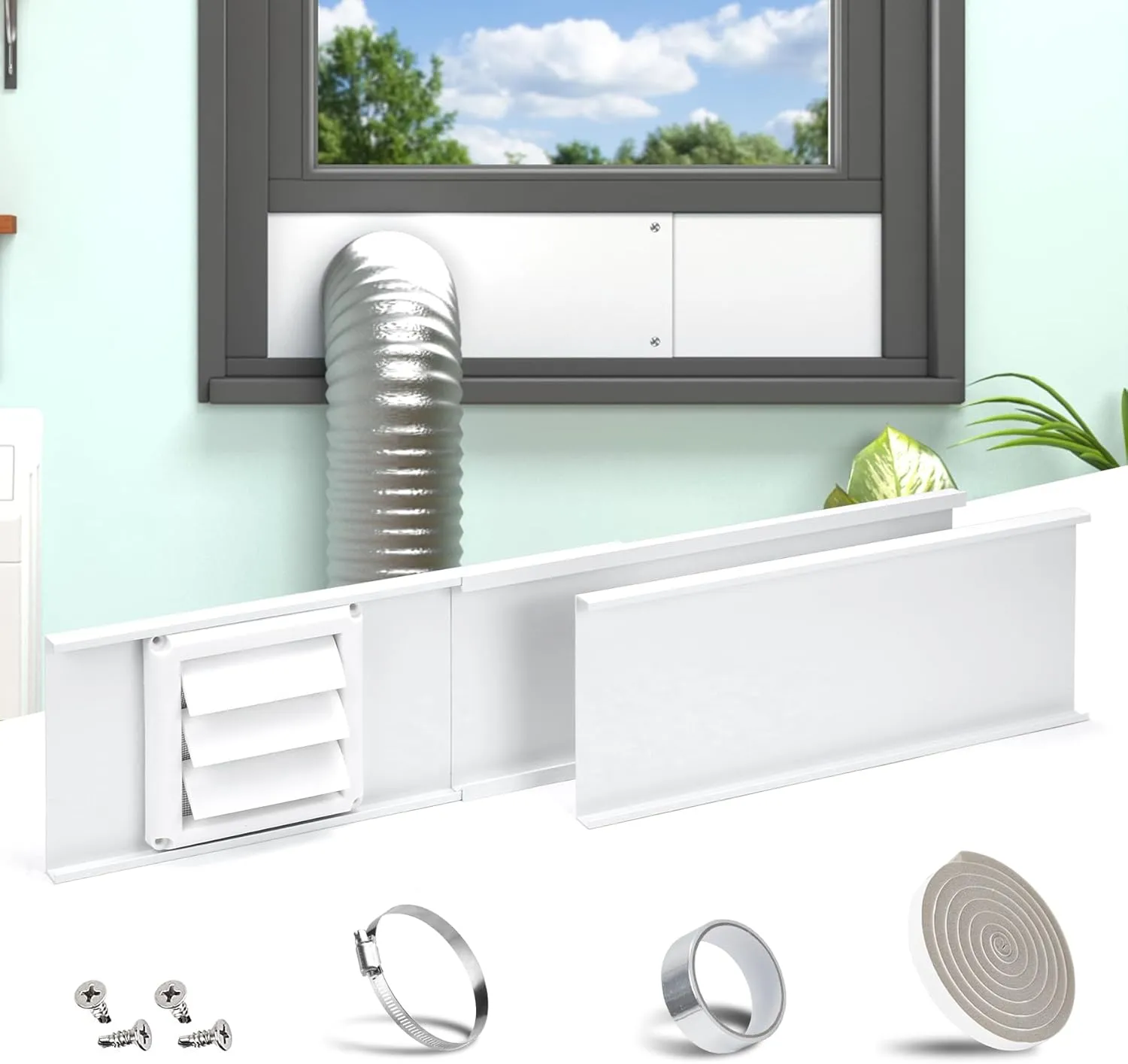 Dryer Vent Window Kit, Adjustable Window Vent Kit with Outdoor Dryer Vent Cover,4 Inch Hood for Exhaust Ventilation