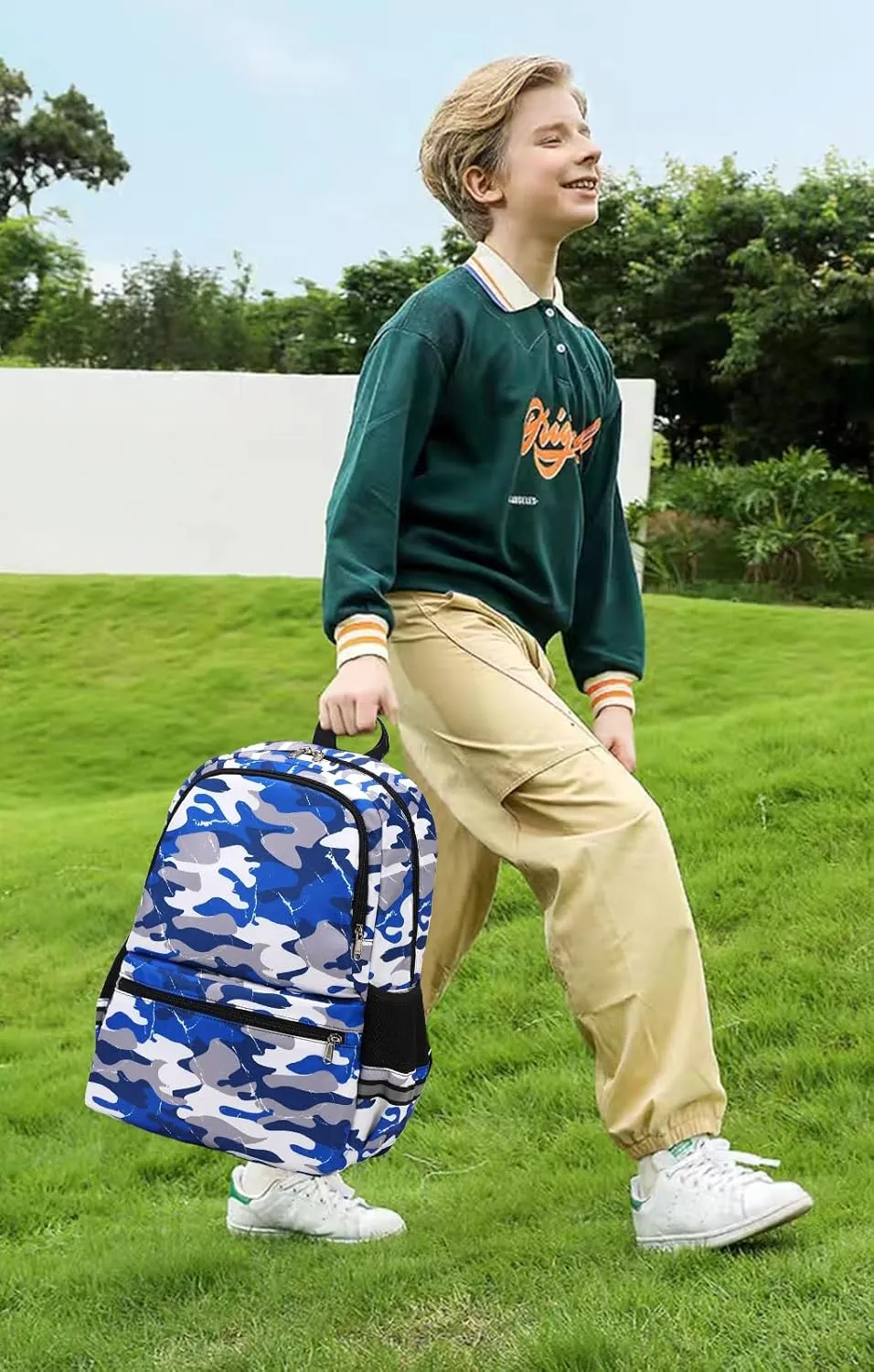 DSIUE Backpacks for Boys School Bags for Kids Elementary Bookbag and Lunch Box Set Camo Blue