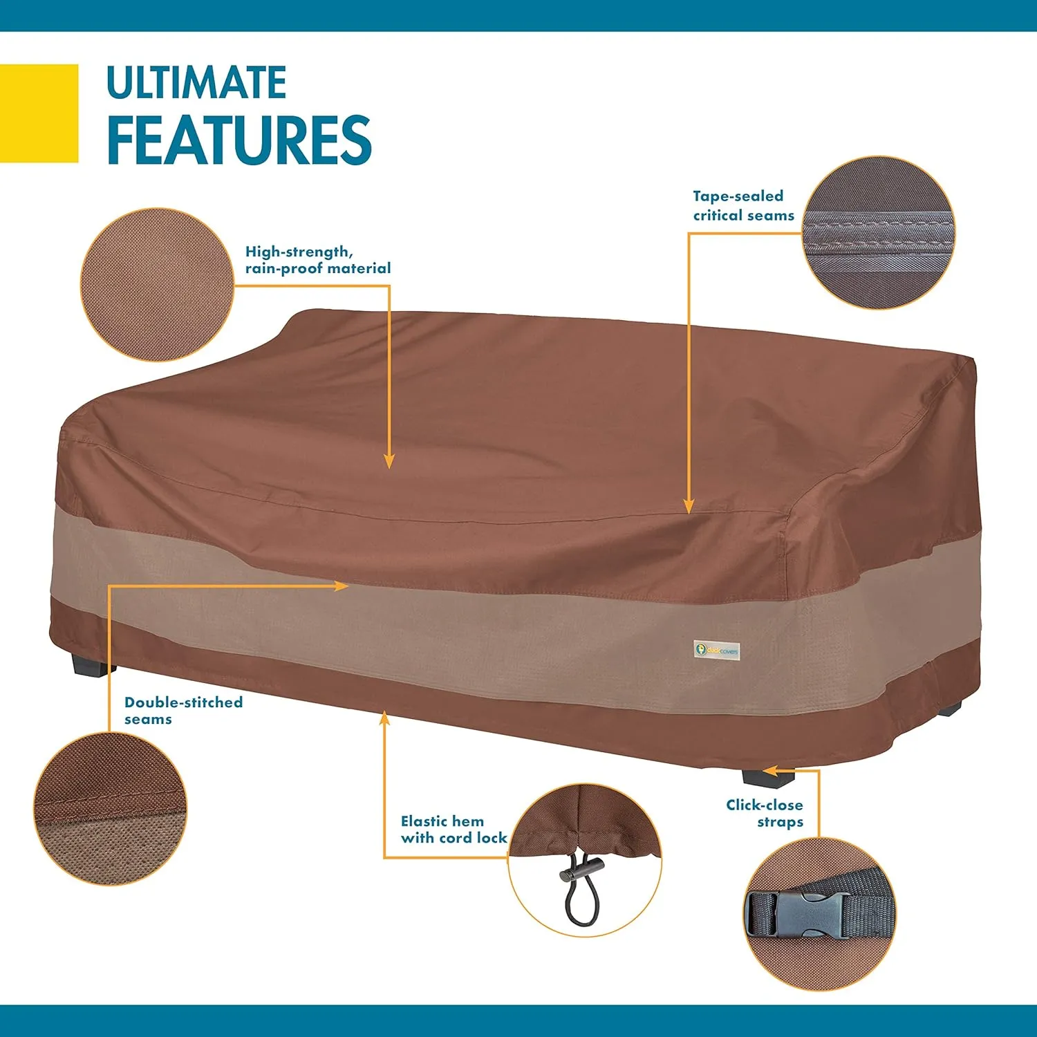 Duck Covers Ultimate Waterproof Patio Sofa Cover, Outdoor Couch Cover with All Weather Protection, Patio Furniture Covers with Attachment Strap, 77"W x 35"D x 35"H, Outdoor Sofa Cover