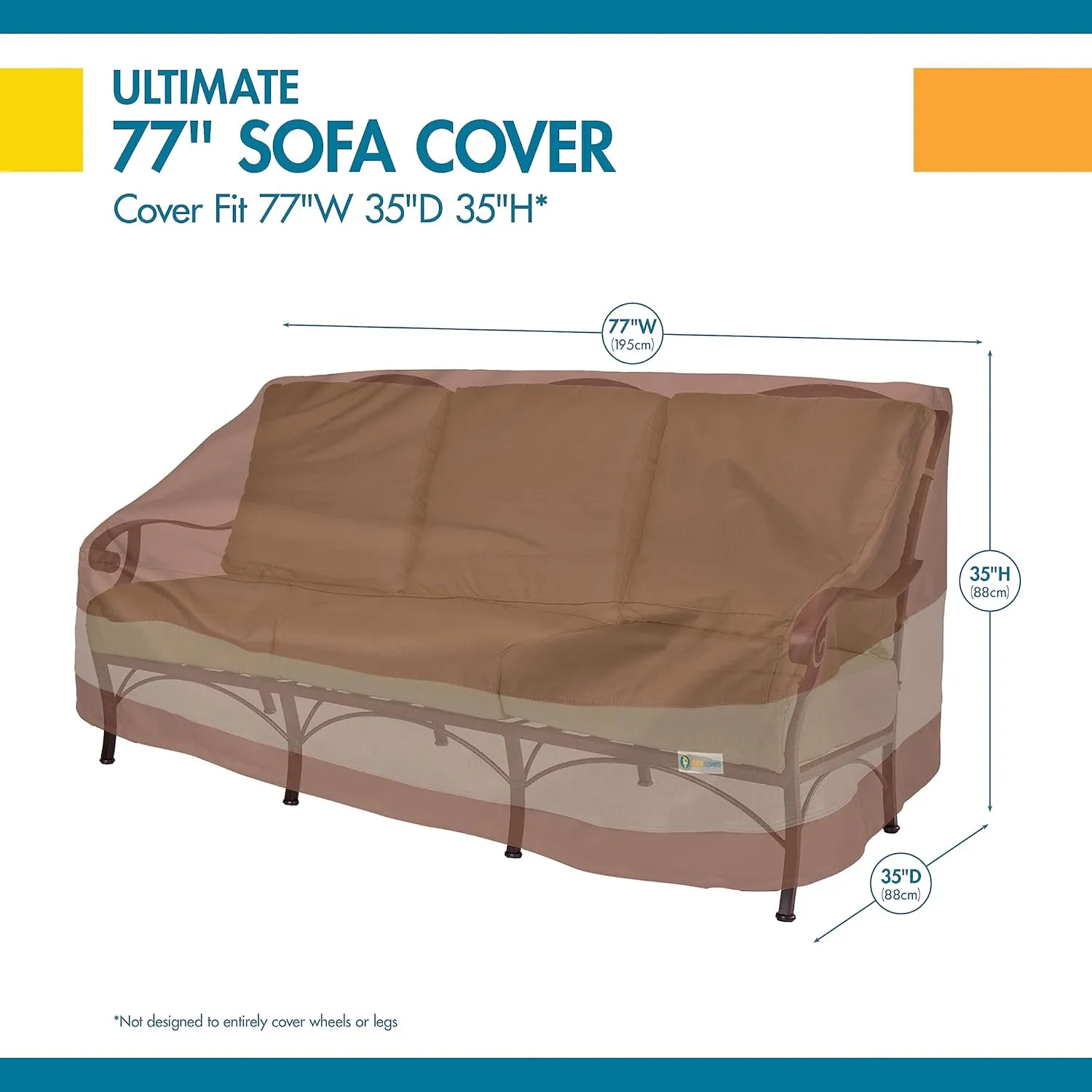 Duck Covers Ultimate Waterproof Patio Sofa Cover, Outdoor Couch Cover with All Weather Protection, Patio Furniture Covers with Attachment Strap, 77"W x 35"D x 35"H, Outdoor Sofa Cover