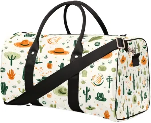 Duffel Bags Cactus and Hat Large Tote Bag Cactus Overnight Travel Bags for Women Men Lightweight Duffel Bag Adjustable Strap Carry On Bag Waterproof Gym Travel Bag