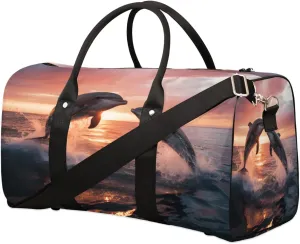Duffel Bags Dolphins Large Tote Bag Aquatic Ocean Dolphin Overnight Travel Bags for Women Men Lightweight Duffel Bag Adjustable Strap Carry On Bag Waterproof Gym Travel Bag