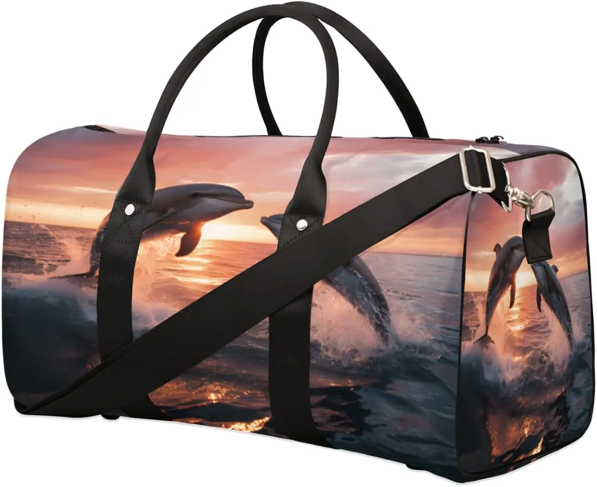 Duffel Bags Dolphins Large Tote Bag Aquatic Ocean Dolphin Overnight Travel Bags for Women Men Lightweight Duffel Bag Adjustable Strap Carry On Bag Waterproof Gym Travel Bag