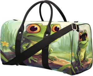 Duffel Bags Green Frog Large Tote Bag Cute Pond Frog Overnight Travel Bags for Women Men Lightweight Duffel Bag Adjustable Strap Carry On Bag Waterproof Gym Travel Bag