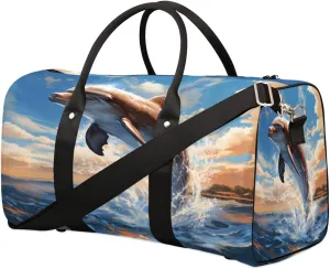 Duffel Bags Ocean Dolphin Large Tote Bag Aquatic Animal Overnight Travel Bags for Women Men Lightweight Duffel Bag Adjustable Strap Carry On Bag Waterproof Gym Travel Bag