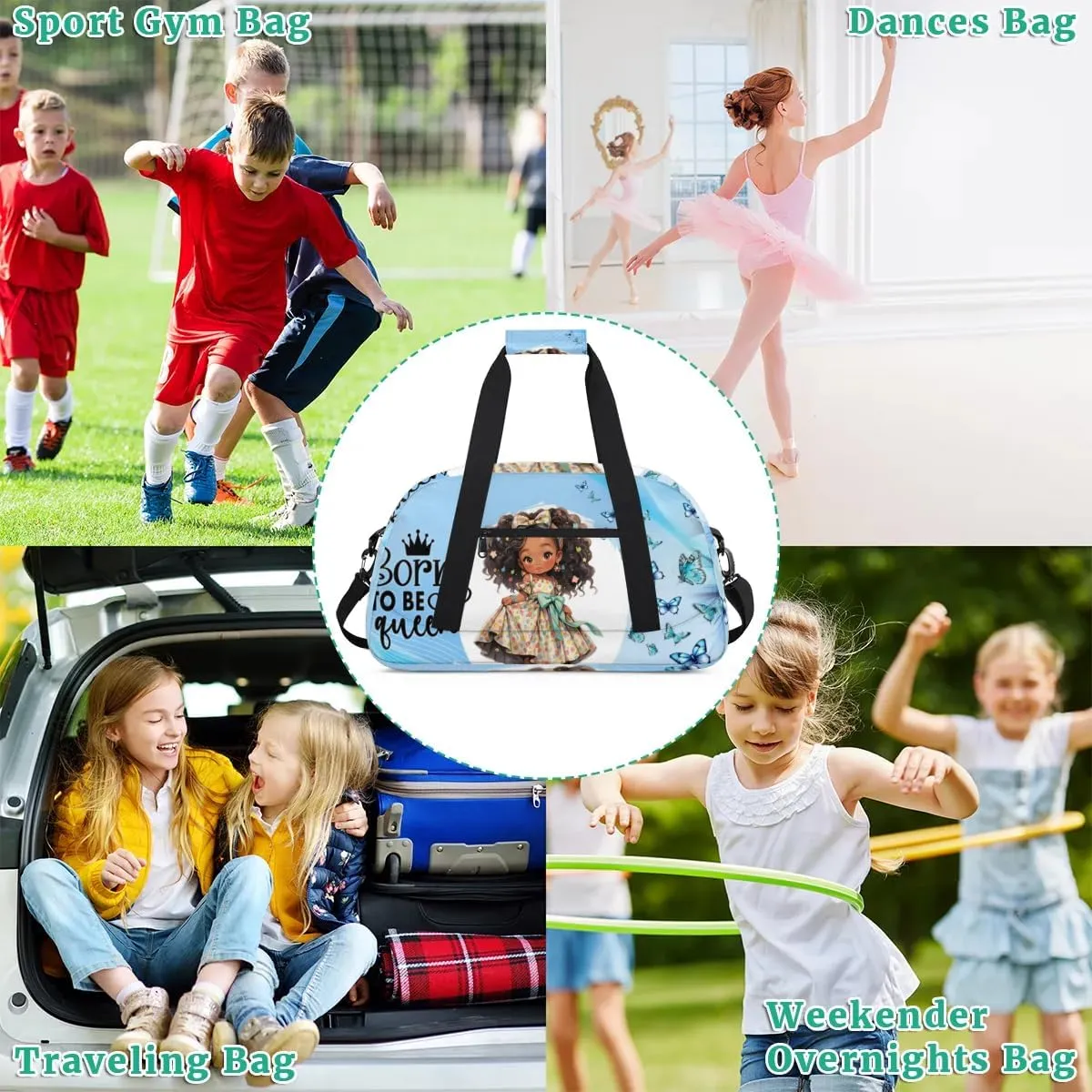 Duffle Bag African Girl Beautiful Butterfly PersonalizedGym Bag Travel Bag Luggage Bag Waterproof Lightweight Sports for Dance Gymnastics Cheers Soccer Wrestling Hospital, for Weekender Overnight