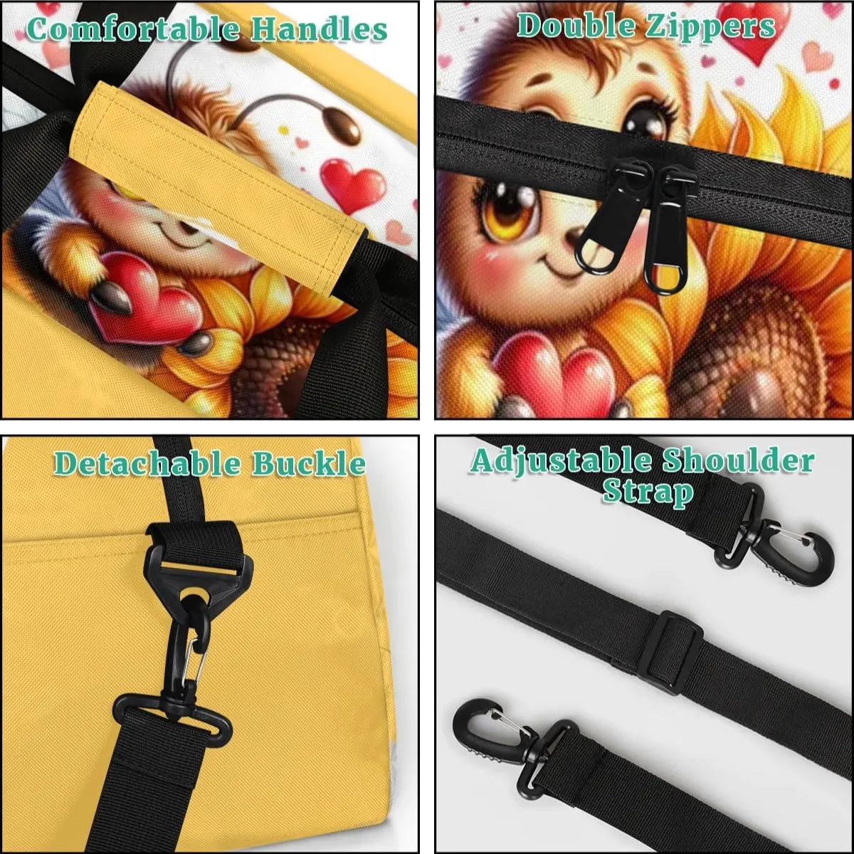 Duffle Bag Bee Sunflower Flower PersonalizedGym Bag Travel Bag Luggage Bag Waterproof Lightweight Sports for Dance Gymnastics Cheers Soccer Wrestling Hospital, for Weekender Overnight
