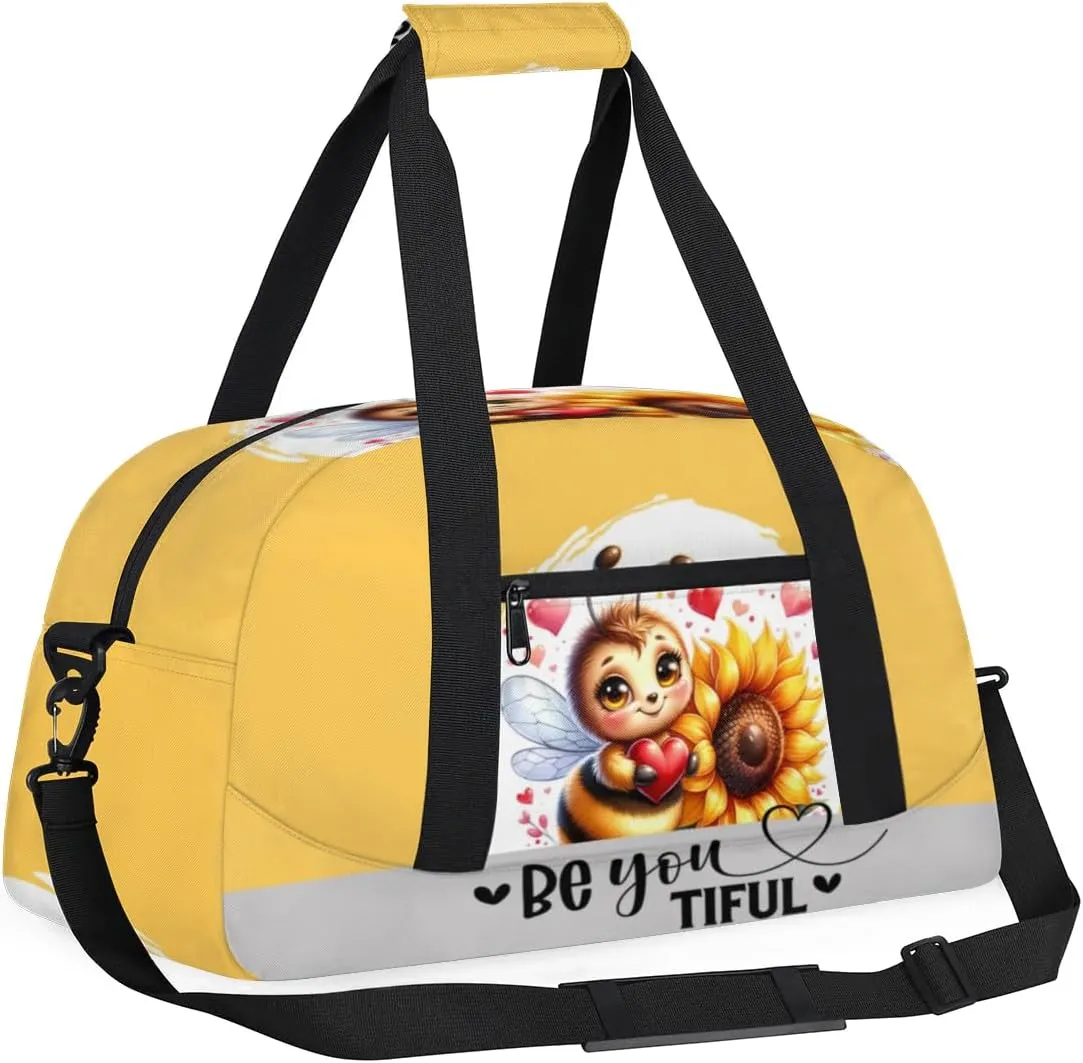 Duffle Bag Bee Sunflower Flower PersonalizedGym Bag Travel Bag Luggage Bag Waterproof Lightweight Sports for Dance Gymnastics Cheers Soccer Wrestling Hospital, for Weekender Overnight