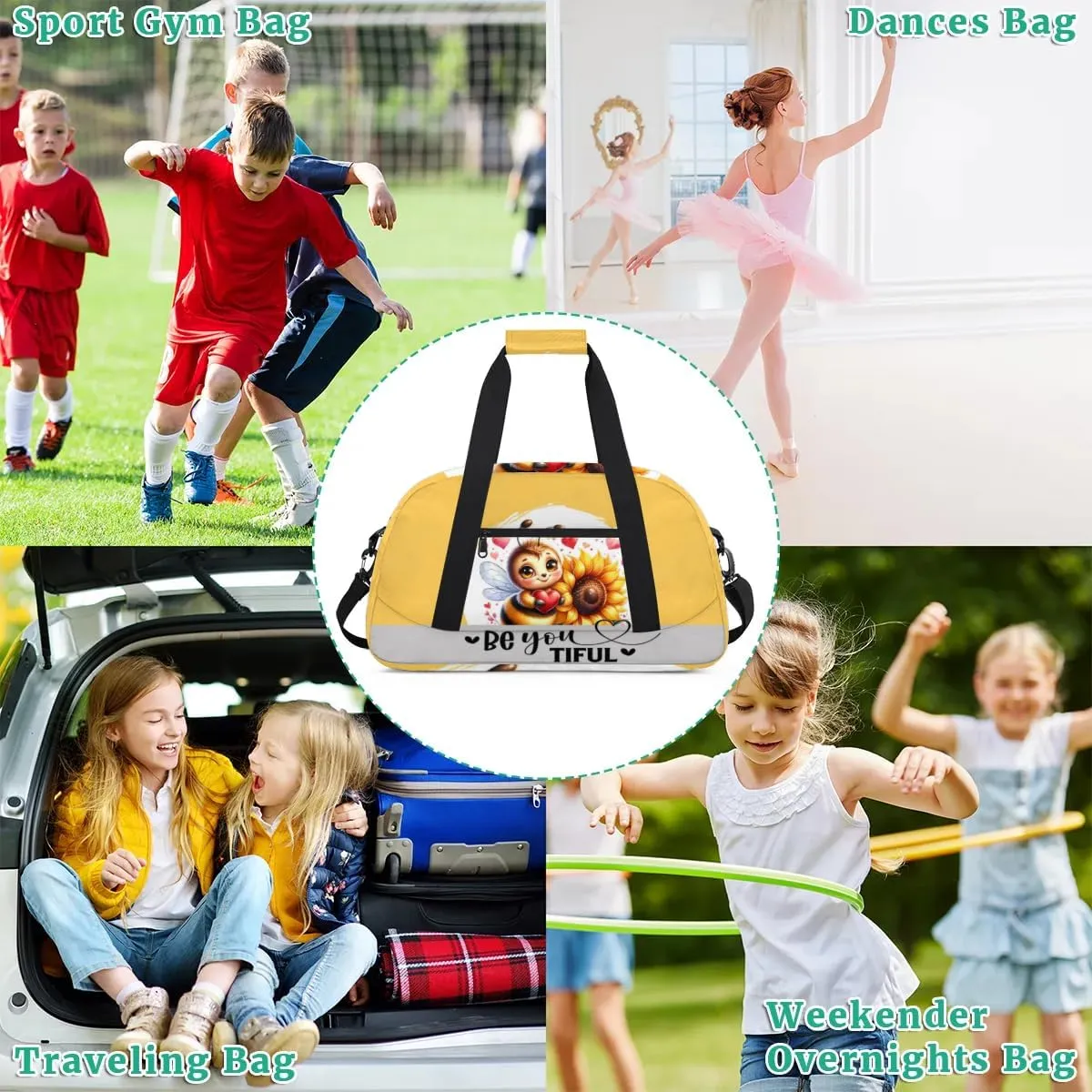 Duffle Bag Bee Sunflower Flower PersonalizedGym Bag Travel Bag Luggage Bag Waterproof Lightweight Sports for Dance Gymnastics Cheers Soccer Wrestling Hospital, for Weekender Overnight