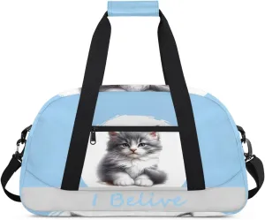 Duffle Bag Blue Animal Cat PersonalizedGym Bag Travel Bag Luggage Bag Waterproof Lightweight Sports for Dance Gymnastics Cheers Soccer Wrestling Hospital, for Weekender Overnight