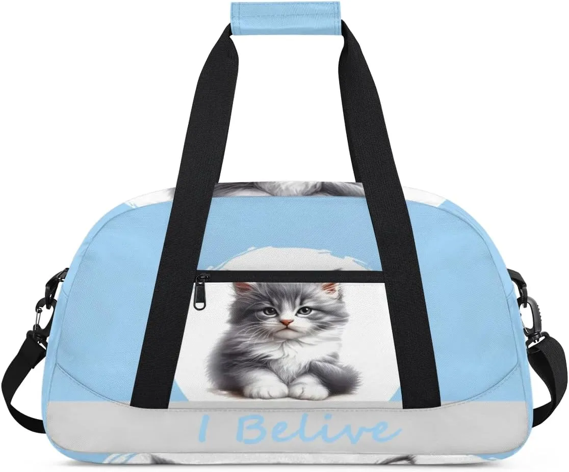 Duffle Bag Blue Animal Cat PersonalizedGym Bag Travel Bag Luggage Bag Waterproof Lightweight Sports for Dance Gymnastics Cheers Soccer Wrestling Hospital, for Weekender Overnight