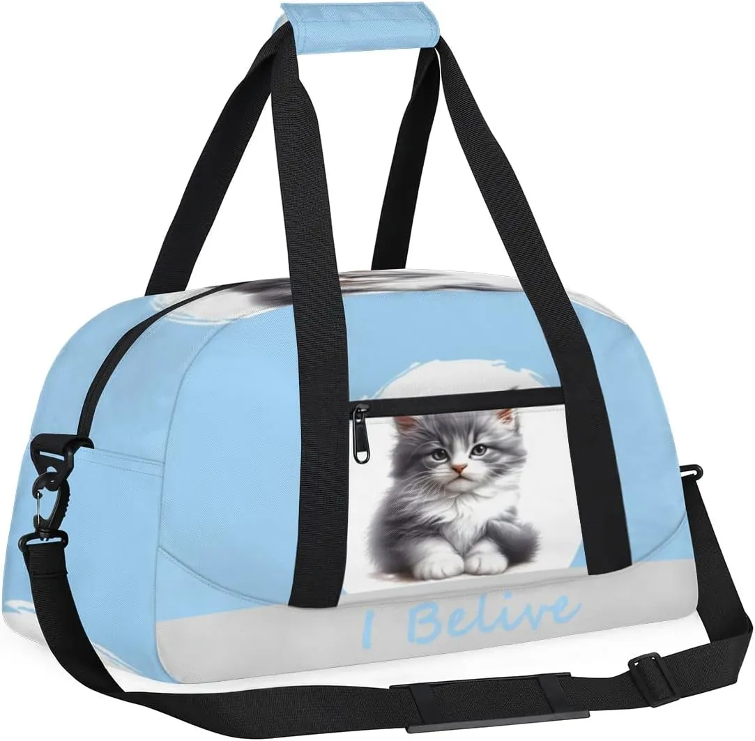 Duffle Bag Blue Animal Cat PersonalizedGym Bag Travel Bag Luggage Bag Waterproof Lightweight Sports for Dance Gymnastics Cheers Soccer Wrestling Hospital, for Weekender Overnight
