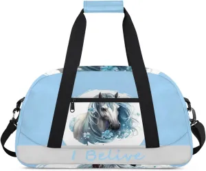 Duffle Bag Blue Animal Horse PersonalizedGym Bag Travel Bag Luggage Bag Waterproof Lightweight Sports for Dance Gymnastics Cheers Soccer Wrestling Hospital, for Weekender Overnight