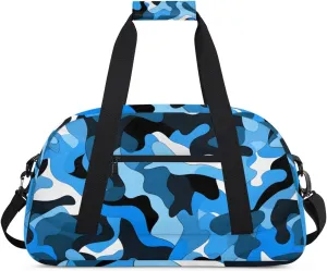 Duffle Bag Blue Black Camouflage Gym Bag Travel Bag Luggage Bag Waterproof Lightweight Sports for Dance Gymnastics Cheers Soccer Wrestling Hospital, for Weekender Overnight