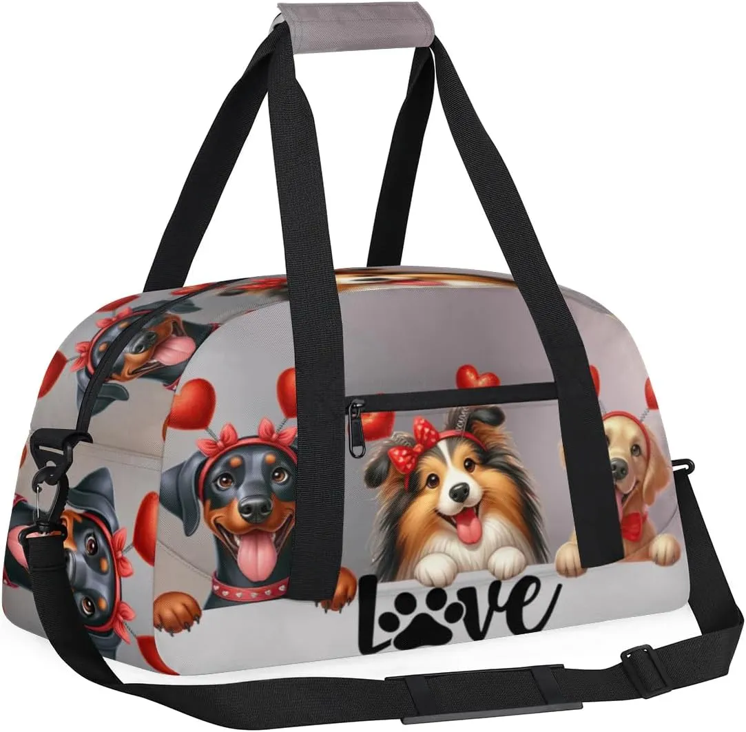 Duffle Bag Cute Dog Love PersonalizedGym Bag Travel Bag Luggage Bag Waterproof Lightweight Sports for Dance Gymnastics Cheers Soccer Wrestling Hospital, for Weekender Overnight