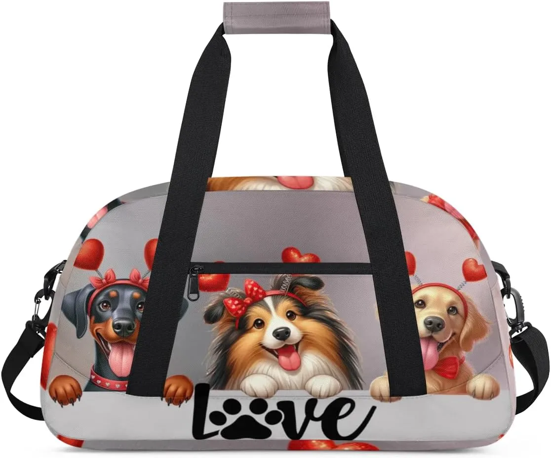 Duffle Bag Cute Dog Love PersonalizedGym Bag Travel Bag Luggage Bag Waterproof Lightweight Sports for Dance Gymnastics Cheers Soccer Wrestling Hospital, for Weekender Overnight