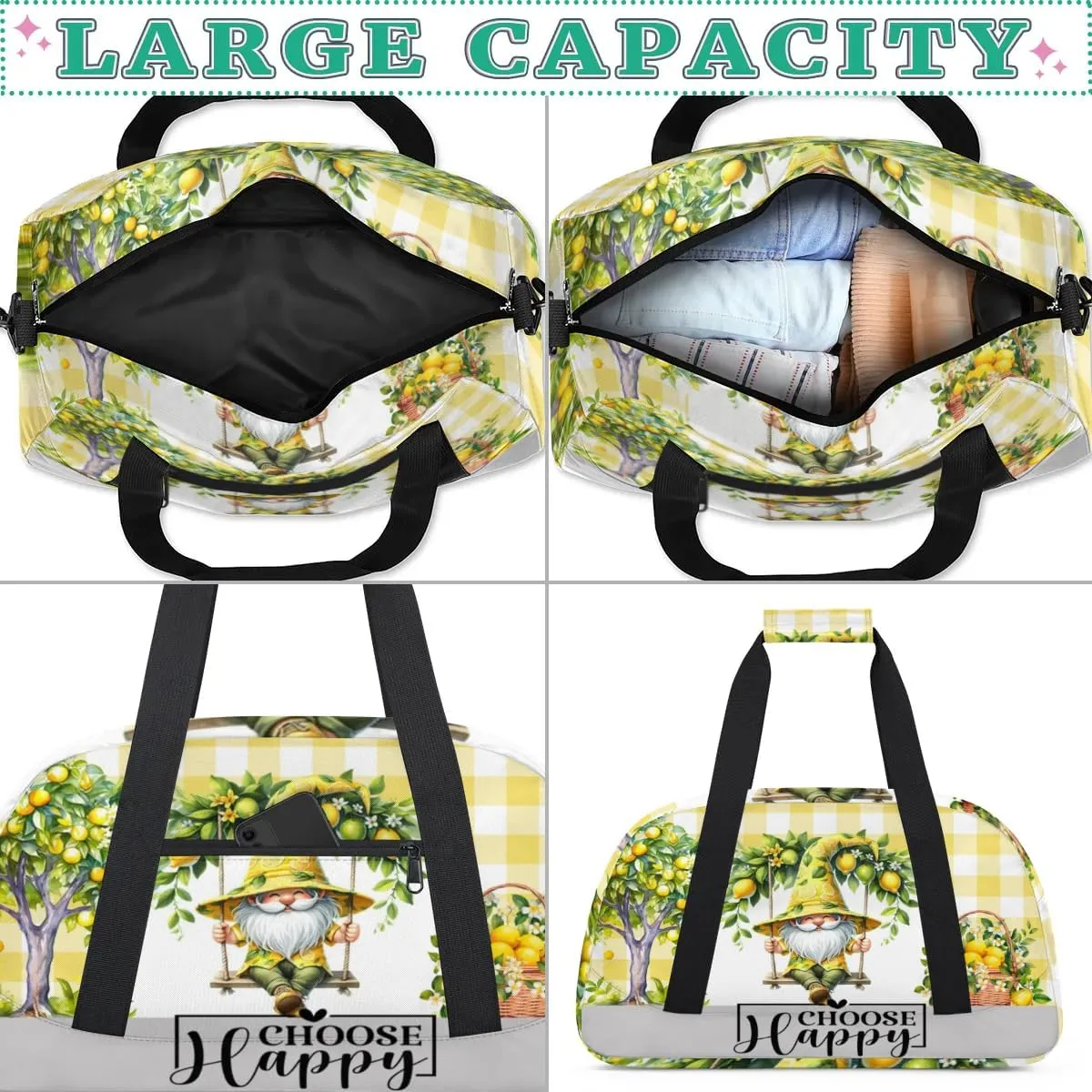 Duffle Bag Dwarf Lemon Tree Swing PersonalizedGym Bag Travel Bag Luggage Bag Waterproof Lightweight Sports for Dance Gymnastics Cheers Soccer Wrestling Hospital, for Weekender Overnight