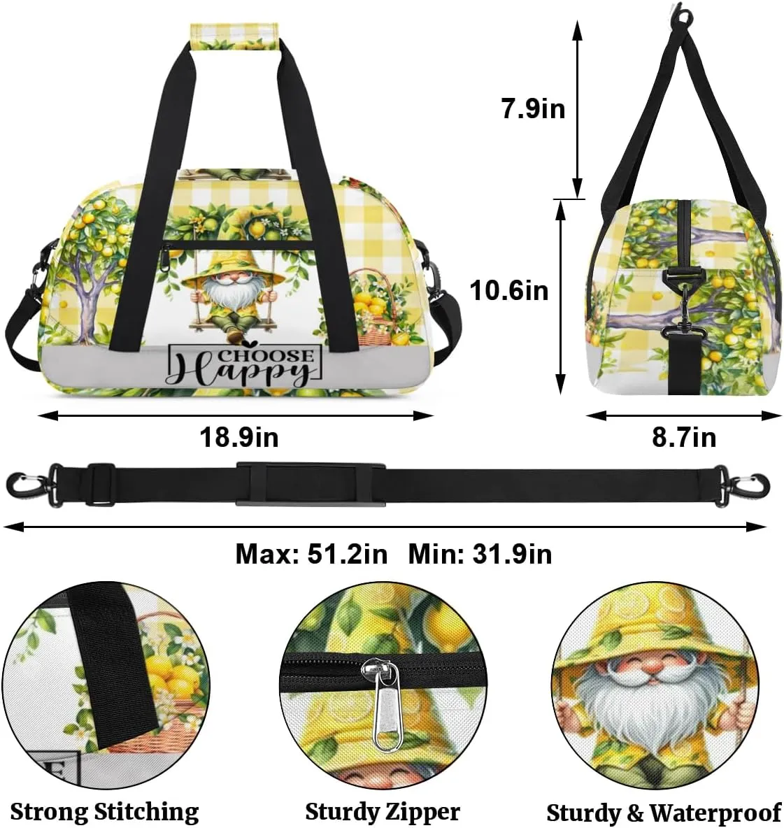 Duffle Bag Dwarf Lemon Tree Swing PersonalizedGym Bag Travel Bag Luggage Bag Waterproof Lightweight Sports for Dance Gymnastics Cheers Soccer Wrestling Hospital, for Weekender Overnight