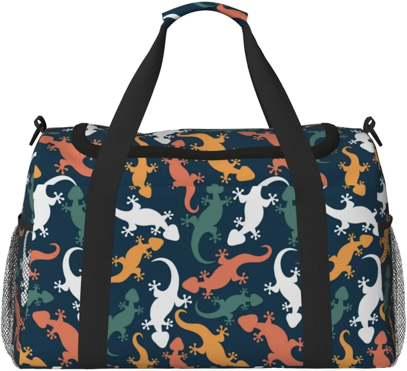 Duffle Bag for Travel, Cartoon Lizard Gecko Multicolor Weekender Overnight Duffel Bag, Carry On Bag Gym Bag for Women Men, Personal Item Travel Bag