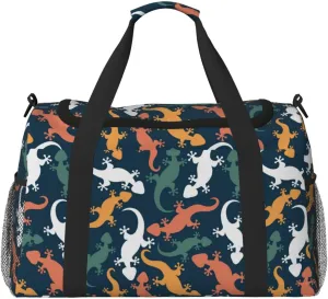 Duffle Bag for Travel, Cartoon Lizard Gecko Multicolor Weekender Overnight Duffel Bag, Carry On Bag Gym Bag for Women Men, Personal Item Travel Bag