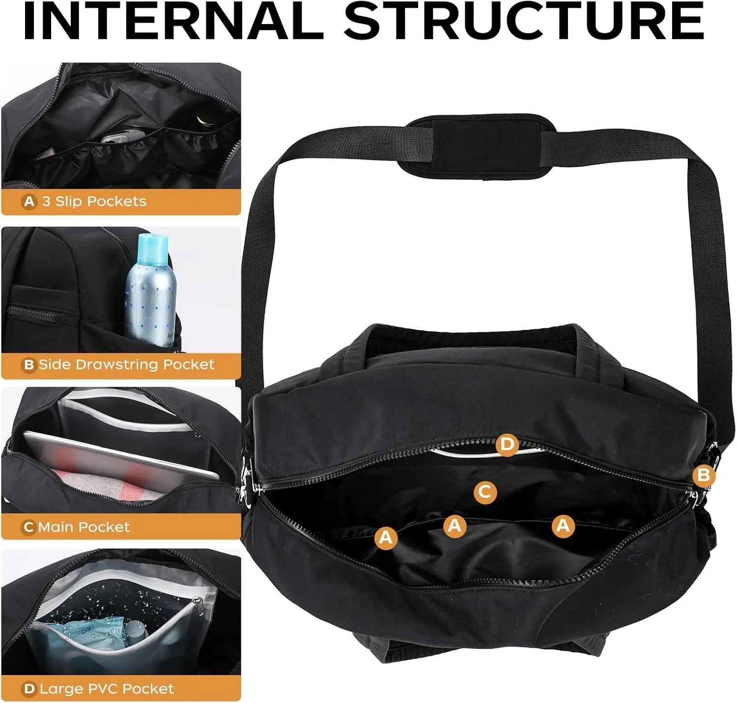 Duffle Bag for Travel, Gym Bag for Women, Small Puffer Tote Carry On Bag, Duffle Weekender Bag with Wet Pocket