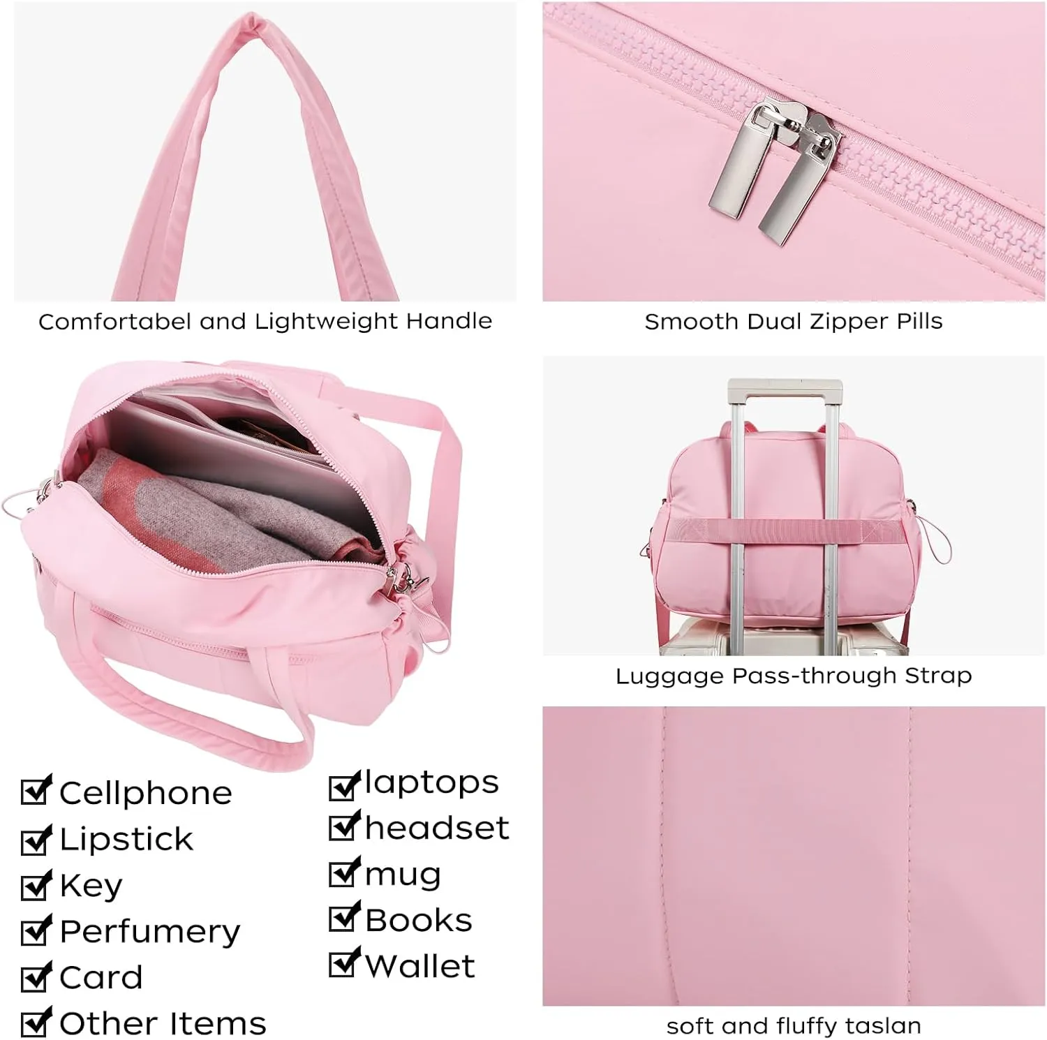 Duffle Bag for Travel, Gym Bag for Women, Small Puffer Tote Carry On Bag, Duffle Weekender Bag with Wet Pocket