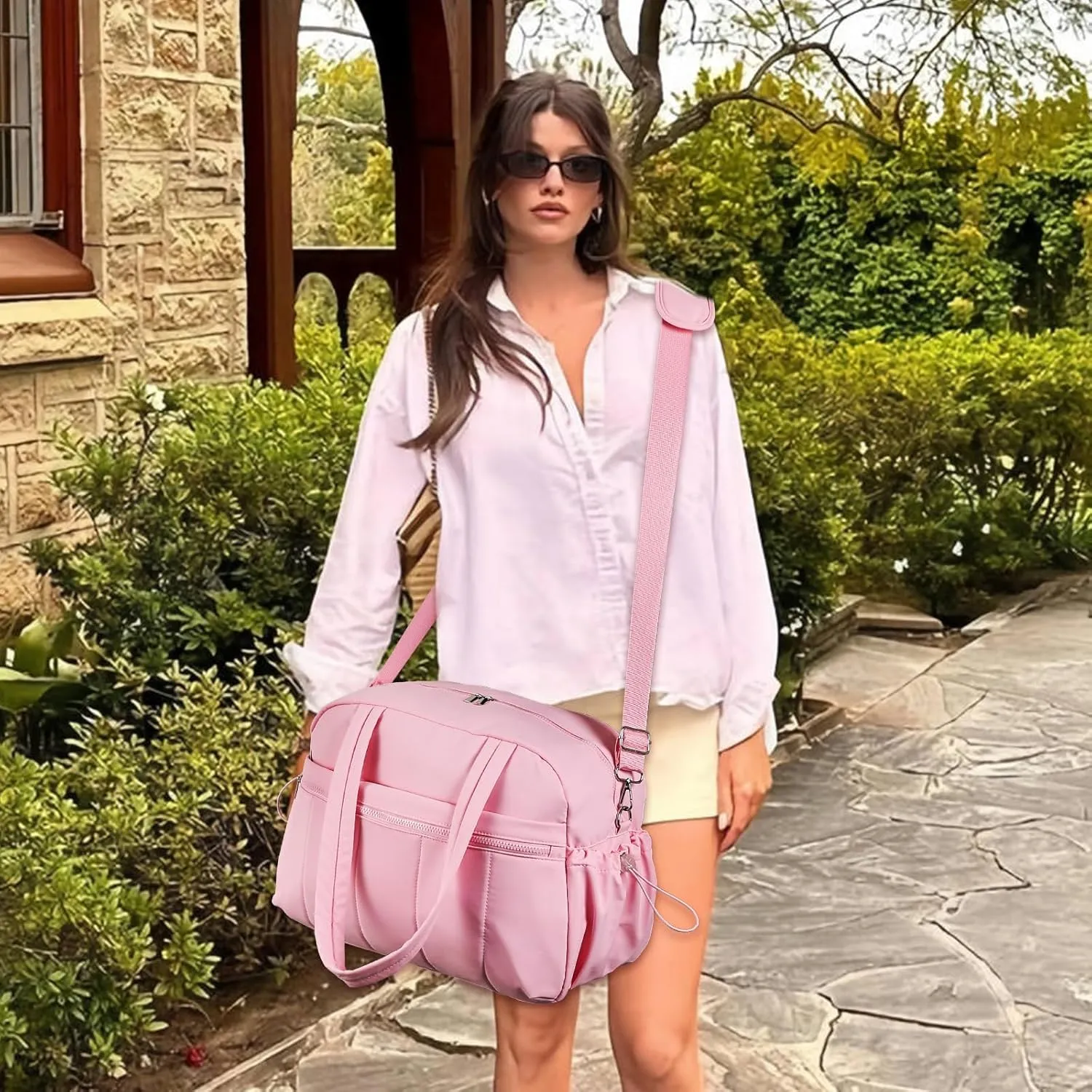 Duffle Bag for Travel, Gym Bag for Women, Small Puffer Tote Carry On Bag, Duffle Weekender Bag with Wet Pocket