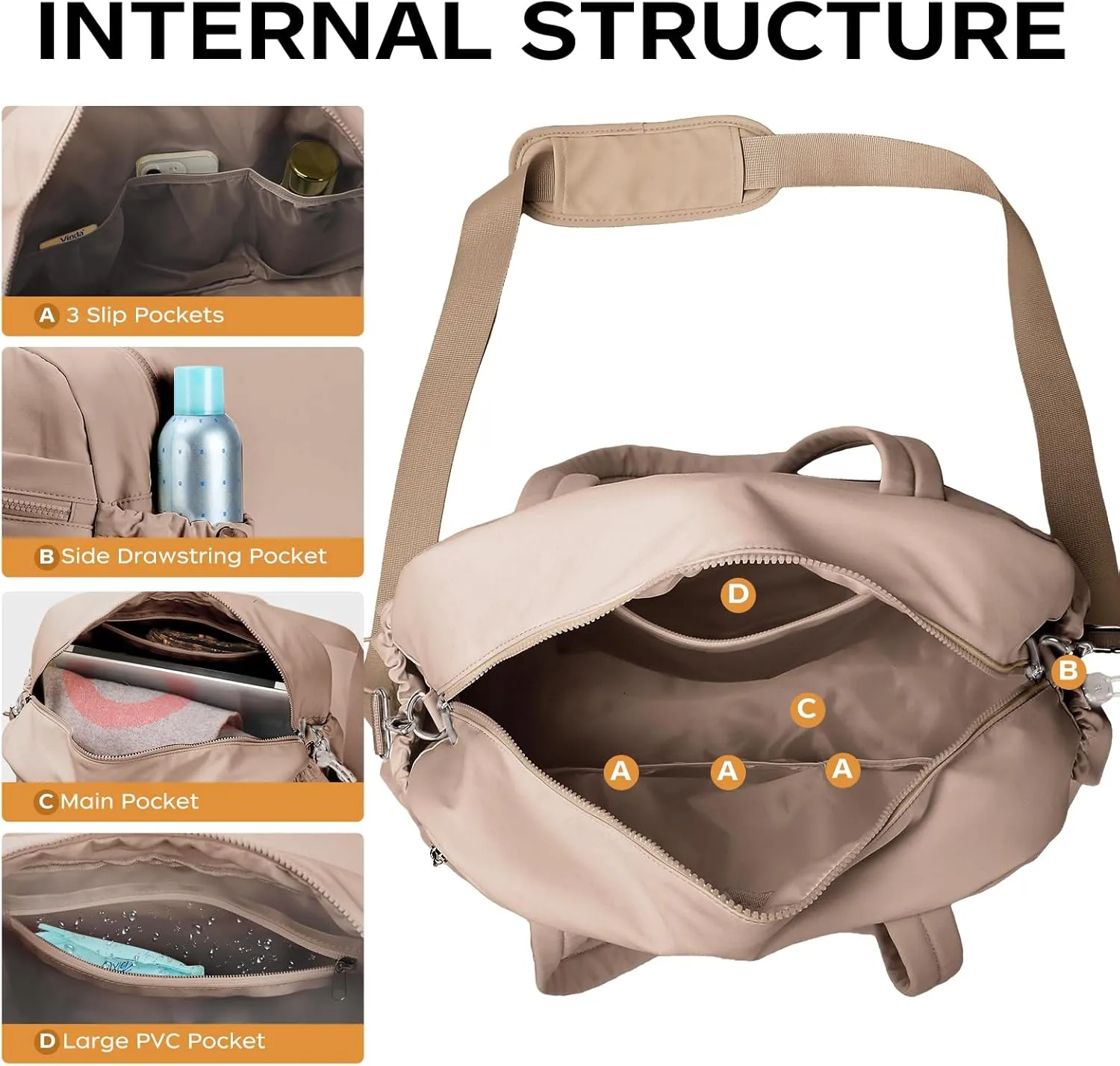 Duffle Bag for Travel, Gym Bag for Women, Small Puffer Tote Carry On Bag, Duffle Weekender Bag with Wet Pocket