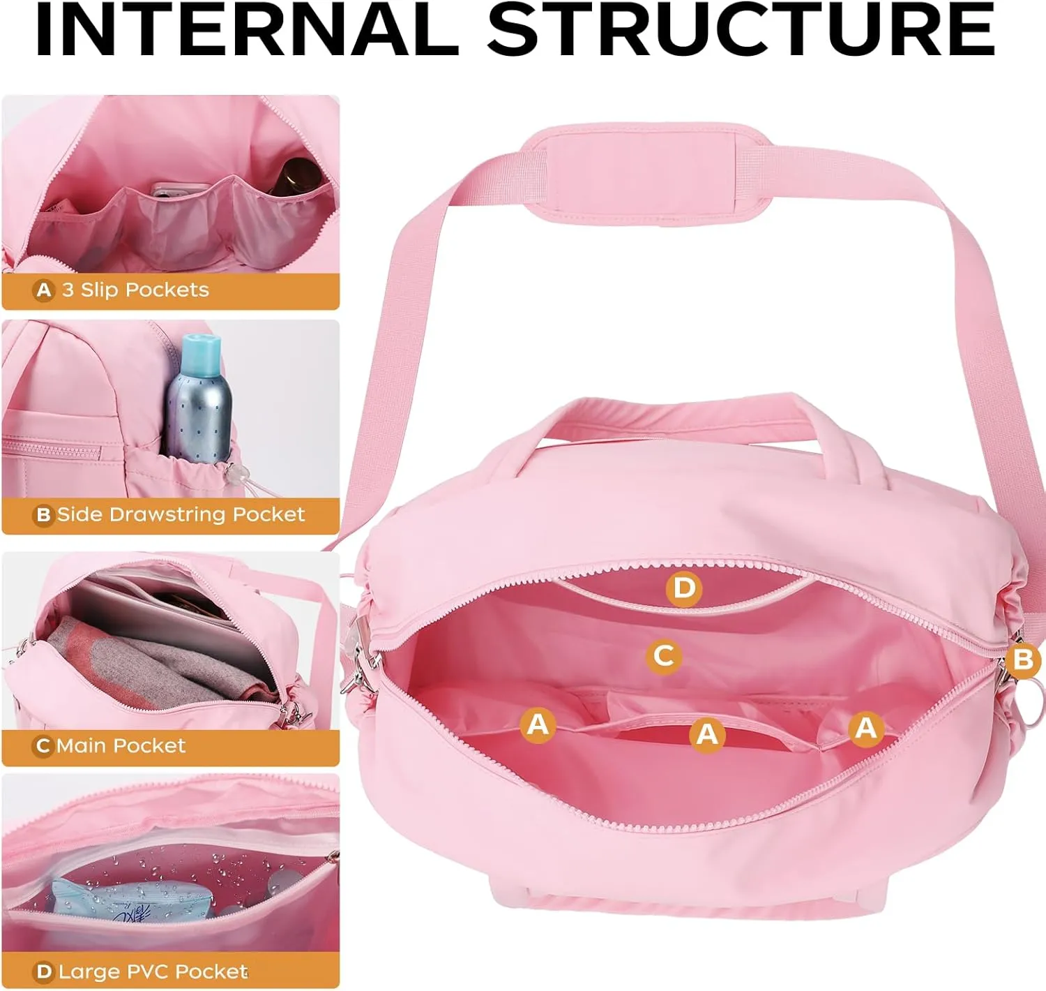 Duffle Bag for Travel, Gym Bag for Women, Small Puffer Tote Carry On Bag, Duffle Weekender Bag with Wet Pocket