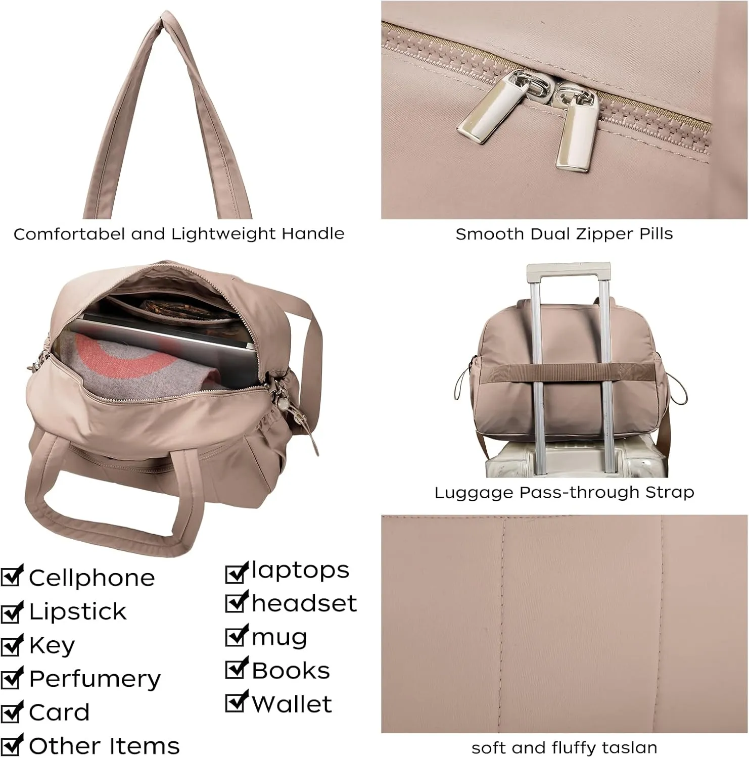 Duffle Bag for Travel, Gym Bag for Women, Small Puffer Tote Carry On Bag, Duffle Weekender Bag with Wet Pocket