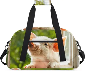 Duffle Bag Pastoral Pig Landscape Leaves Gym Bag Travel Bag Luggage Bag Waterproof Lightweight Sports for Dance Gymnastics Cheers Soccer Wrestling Hospital, for Weekender Overnight